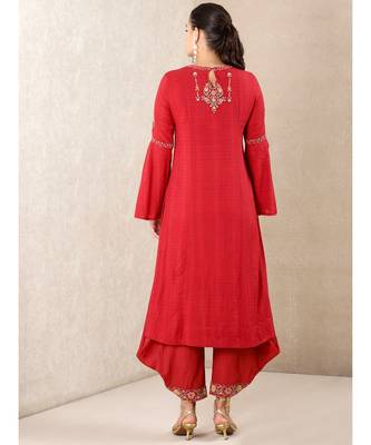 Round Neck 3/4 Sleeves Embroidered Kurta With Dhoti Pant 4