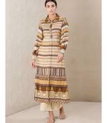 Collar Neck Full Sleeves Printed Kurta With Palazzo by RITU KUMAR