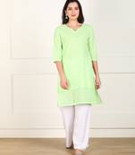 Green embroidered cotton chikankari-kurtis
