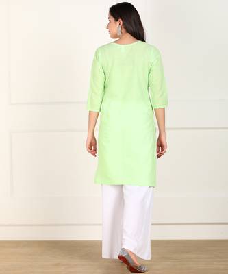 Green embroidered cotton chikankari-kurtis 2