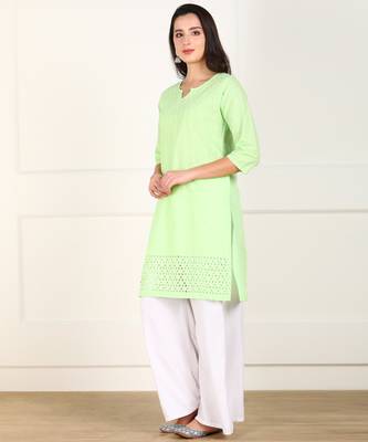 Green embroidered cotton chikankari-kurtis 3