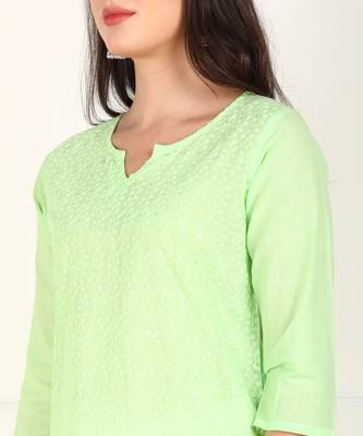 Green embroidered cotton chikankari-kurtis 4
