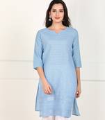 Blue embroidered cotton chikankari-kurtis