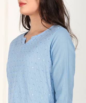 Blue embroidered cotton chikankari-kurtis 4