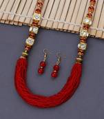 Red Multi Layer Pearl Mala Necklace Set For Women And Girls