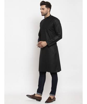 Men Black Cotton Solid Straight Kurta 1