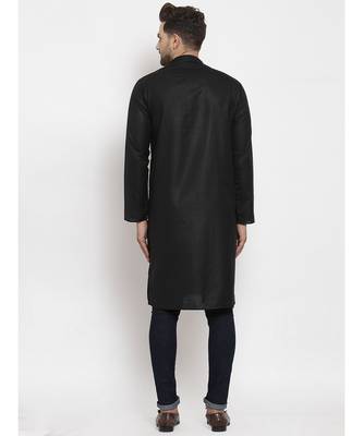 Men Black Cotton Solid Straight Kurta 2