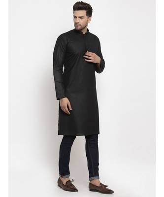 Men Black Cotton Solid Straight Kurta 3