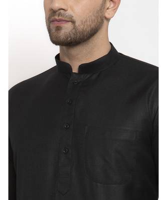 Men Black Cotton Solid Straight Kurta 4