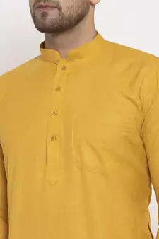 Men Mustard Cotton Solid Straight Kurta