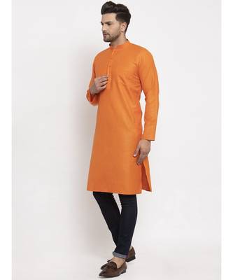 Men Orange Cotton Solid Straight Kurta 1