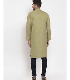 Men Green Cotton Solid Straight Kurta