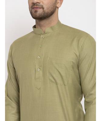 Men Green Cotton Solid Straight Kurta 3