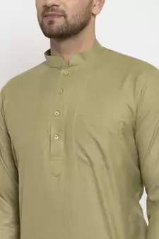 Men Green Cotton Solid Straight Kurta