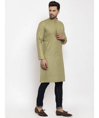 Men Green Cotton Solid Straight Kurta 1