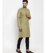 Men Green Cotton Solid Straight Kurta