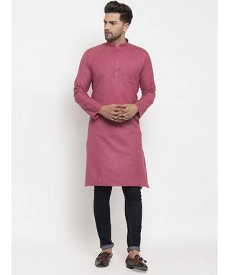 Men Coral Cotton Solid Straight Kurta 1
