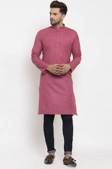 Men Coral Cotton Solid Straight Kurta