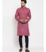 Men Coral Cotton Solid Straight Kurta