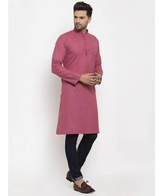 Men Coral Cotton Solid Straight Kurta 2