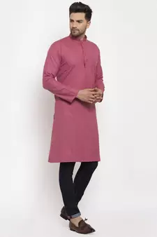 Men Coral Cotton Solid Straight Kurta