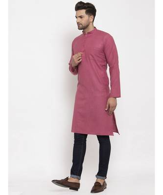 Men Coral Cotton Solid Straight Kurta 3