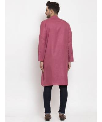 Men Coral Cotton Solid Straight Kurta 4
