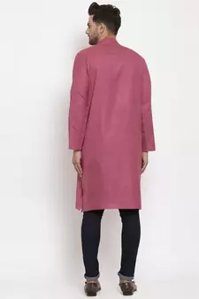 Men Coral Cotton Solid Straight Kurta