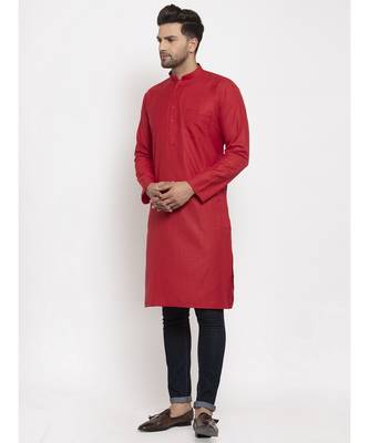 Men Red Cotton Solid Straight Kurta 1