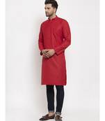 Men Red Cotton Solid Straight Kurta