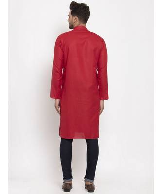 Men Red Cotton Solid Straight Kurta 2