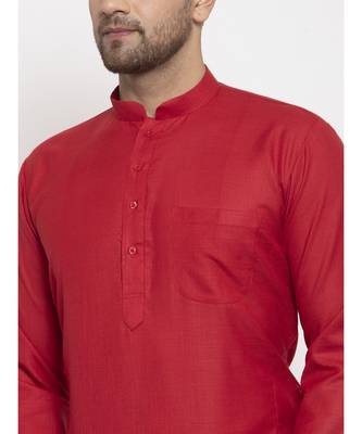 Men Red Cotton Solid Straight Kurta 3