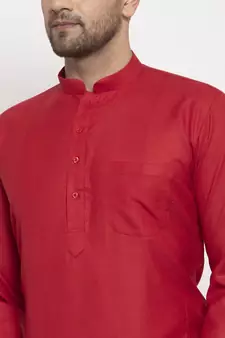 Men Red Cotton Solid Straight Kurta