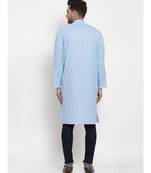 Men Turquoise Blue Cotton Solid Straight Kurta