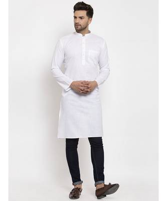 Men White Cotton Solid Straight Kurta 1