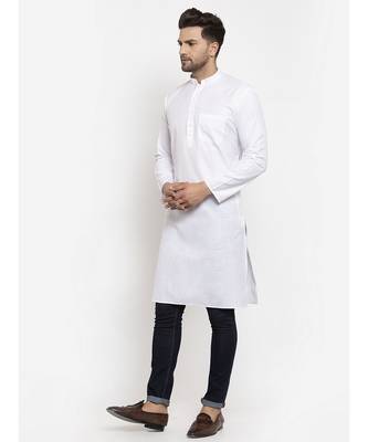 Men White Cotton Solid Straight Kurta 2