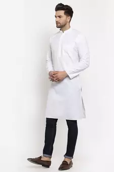Men White Cotton Solid Straight Kurta