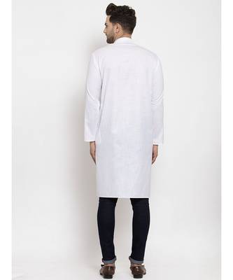 Men White Cotton Solid Straight Kurta 3