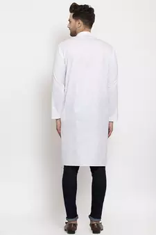 Men White Cotton Solid Straight Kurta