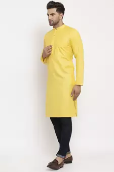Men Yellow Cotton Solid Straight Kurta