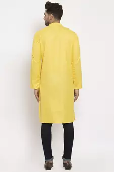 Men Yellow Cotton Solid Straight Kurta