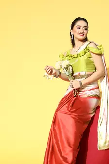 Red Printed Satin Saree With Blouse