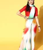 Multicolor Printed Satin Saree With Blouse