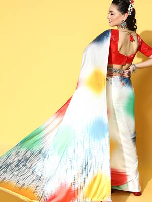 Multicolor Printed Satin Saree With Blouse 2