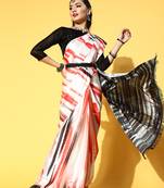 Multicolor Printed Satin Saree With Blouse