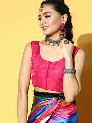 Multicolor Printed Satin Saree With Blouse 5