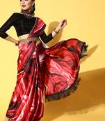 Red Printed Satin Saree With Blouse