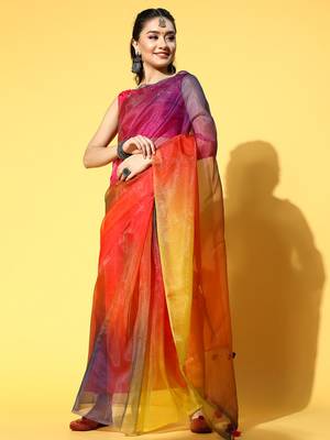 Multicolor Printed Organza Saree With Blouse 1