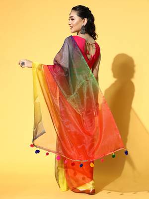Multicolor Printed Organza Saree With Blouse 2