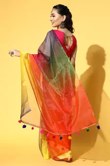 Multicolor Printed Organza Saree With Blouse